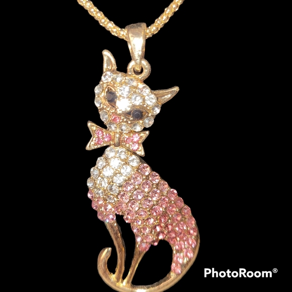 Betsey Johnson Jewelry - NWT- 32"  Betsey Johnson Pink Rhinestone Cat Necklace